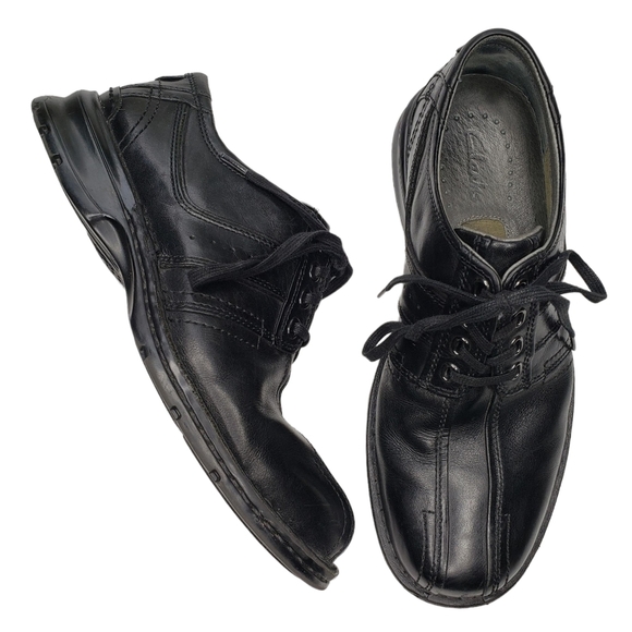 ClarksBlack Leather Round Toe Lace Up Business Casual Dress...